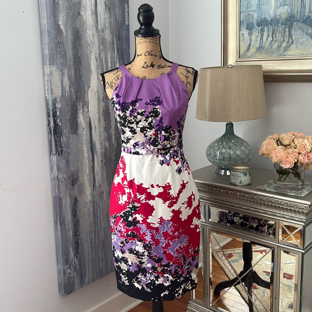 ELIE TAHARI purple red black white summer wedding guest cruise cocktail dress 2